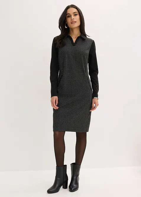 Robe en jacquard &agrave; col contrastant, bonprix