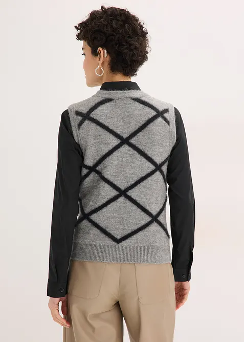 Pull sans manches &agrave; motif en maille poilue, bonprix