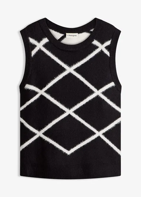 Pull sans manches &agrave; motif en maille poilue, bonprix