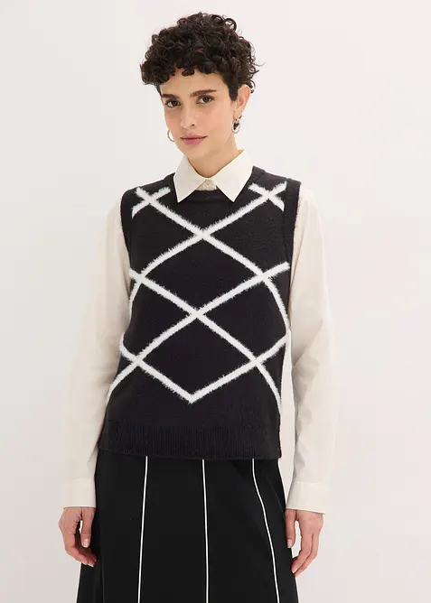 Pull sans manches &agrave; motif en maille poilue, bonprix