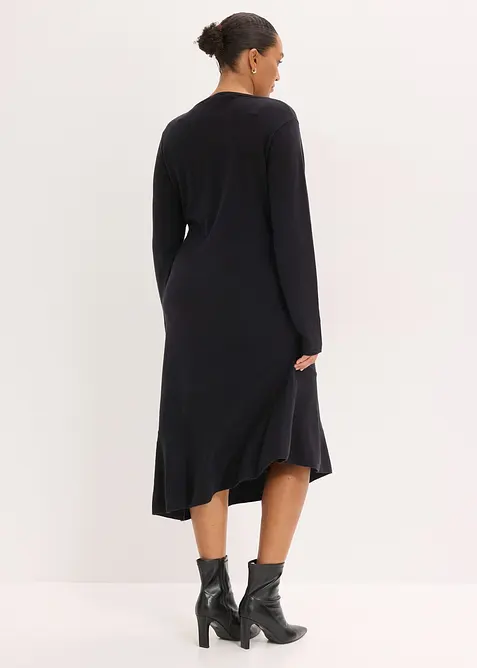 Robe en maille asym&eacute;trique en coton et cachemire, bonprix