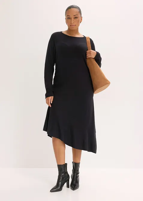 Robe en maille asym&eacute;trique en coton et cachemire, bonprix