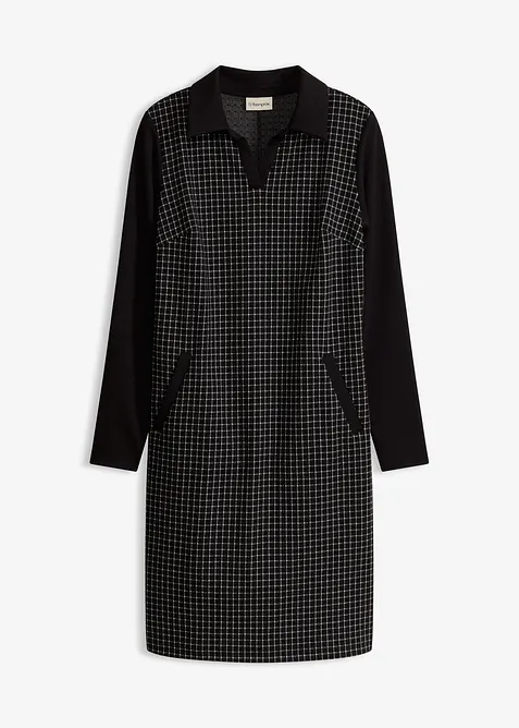 Robe en jacquard &agrave; col contrastant, bonprix