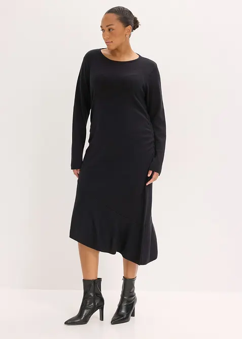 Robe en maille asym&eacute;trique en coton et cachemire, bonprix