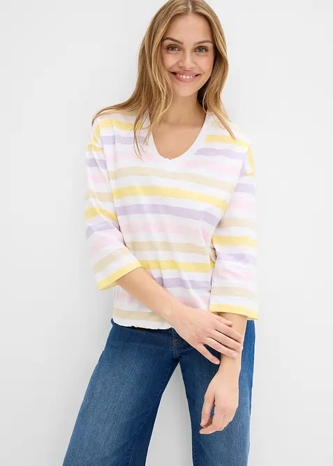 T-shirt en coton flamm&eacute;, manches 3/4, bonprix