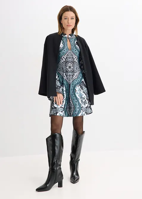 Robe en jersey avec col montant et manches volant&eacute;es, bonprix