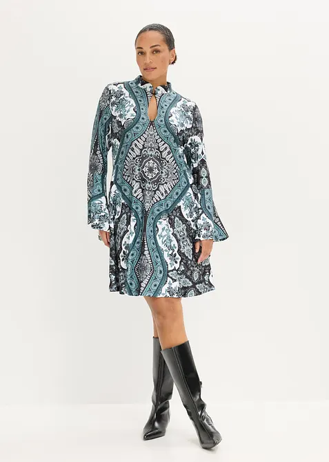 Robe en jersey avec col montant et manches volant&eacute;es, bonprix