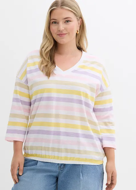 T-shirt en coton flamm&eacute;, manches 3/4, bonprix