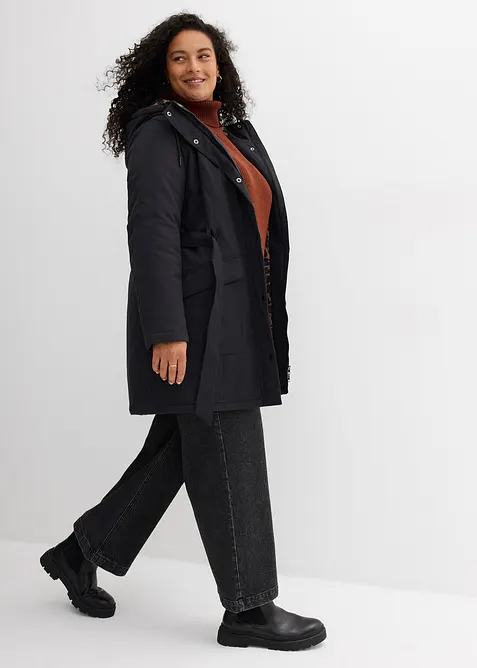 Manteau court d&eacute;perlant avec ceinture et doublure l&eacute;opard, bonprix