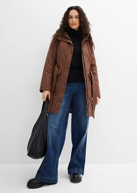 Manteau court d&eacute;perlant avec ceinture et doublure l&eacute;opard, bonprix