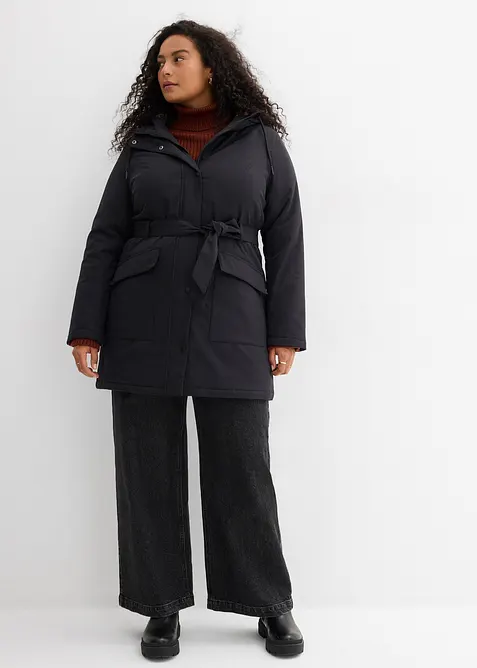Manteau court d&eacute;perlant avec ceinture et doublure l&eacute;opard, bonprix