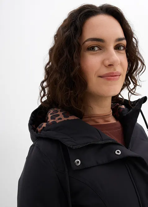 Manteau court d&eacute;perlant avec ceinture et doublure l&eacute;opard, bonprix