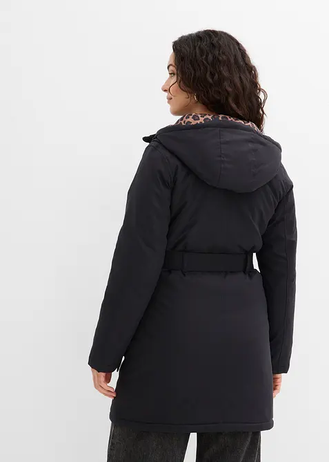 Manteau court d&eacute;perlant avec ceinture et doublure l&eacute;opard, bonprix