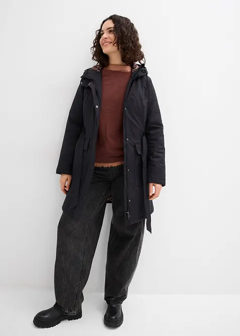 Manteau court d&eacute;perlant avec ceinture et doublure l&eacute;opard, bonprix