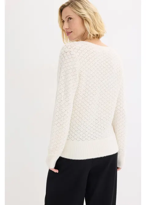 Pull ajour&eacute; avec fil peluche, bonprix