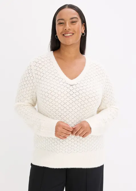 Pull ajour&eacute; avec fil peluche, bonprix