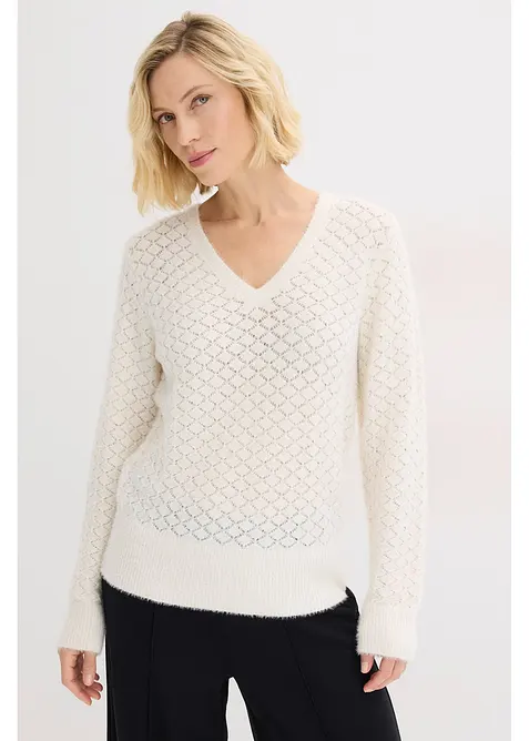 Pull ajour&eacute; avec fil peluche, bonprix