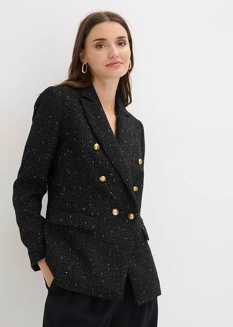 Blazer en maille bouclette &agrave; boutonnage double, bonprix