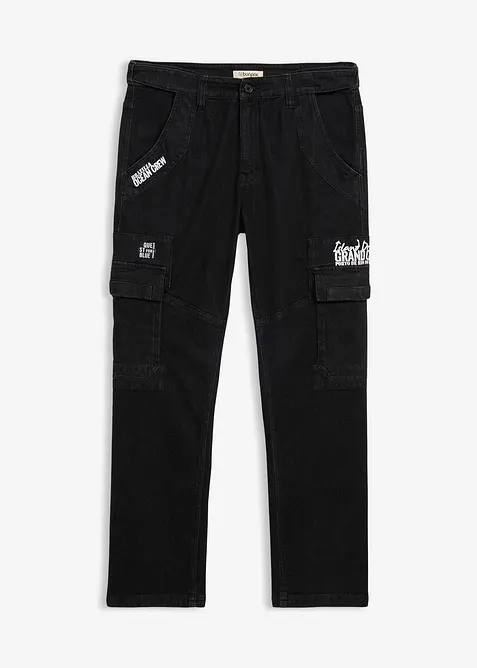 Jean cargo extensible loose taille &eacute;lastiqu&eacute;e, droit, bonprix