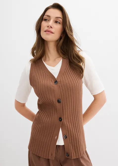 Gilet sans manches en maille c&ocirc;tel&eacute;e, bonprix