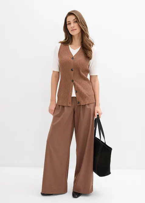 Gilet sans manches en maille c&ocirc;tel&eacute;e, bonprix