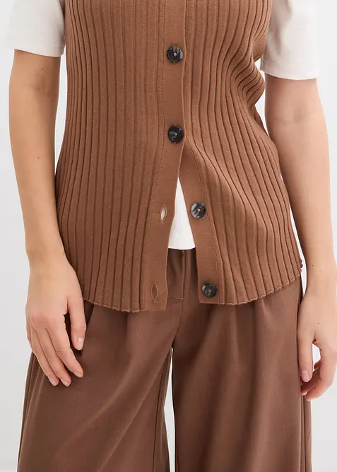 Gilet sans manches en maille c&ocirc;tel&eacute;e, bonprix