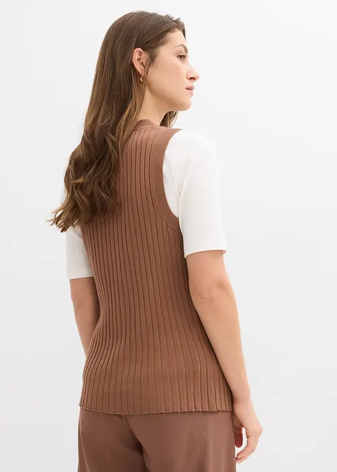 Gilet sans manches en maille c&ocirc;tel&eacute;e, bonprix