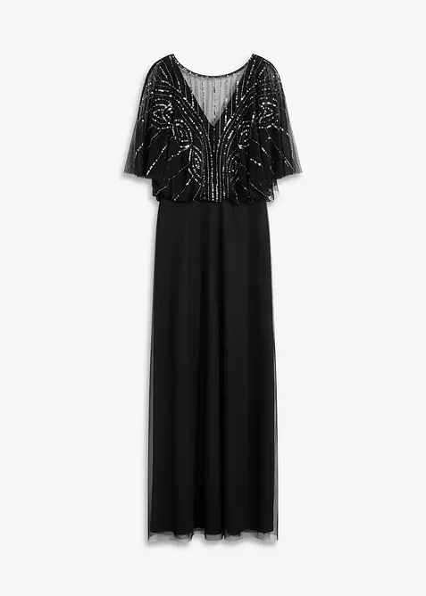 Robe longue en tulle fin avec sequins brod&eacute;s, bonprix