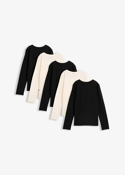 Lot de 5 T-shirts manches longues 100% coton, bonprix