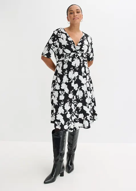 Robe en jersey imprim&eacute; avec drap&eacute;, bonprix