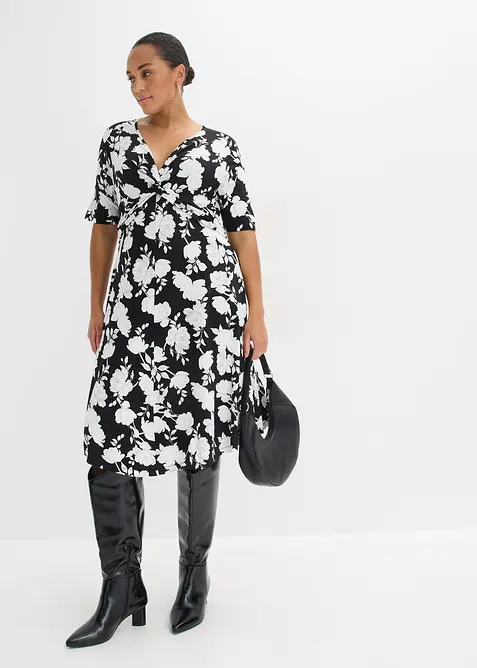 Robe en jersey imprim&eacute; avec drap&eacute;, bonprix