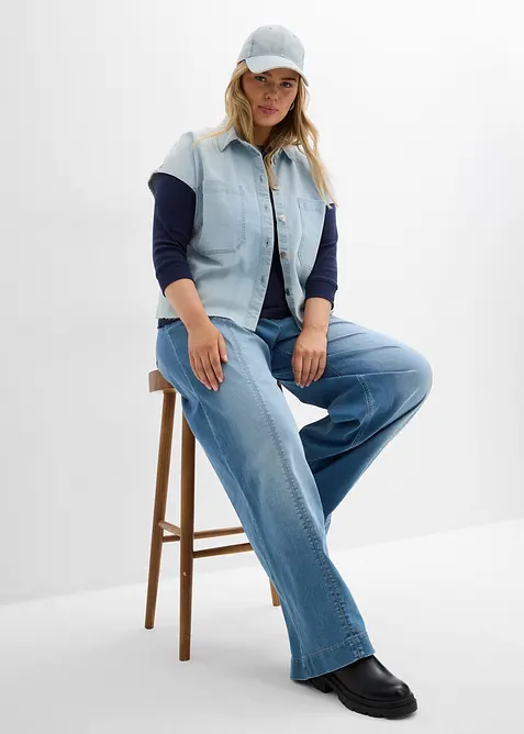 Jean large taille haute &eacute;lastiqu&eacute;e, long, bonprix