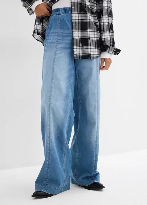 Jean large taille haute &eacute;lastiqu&eacute;e, long, bonprix