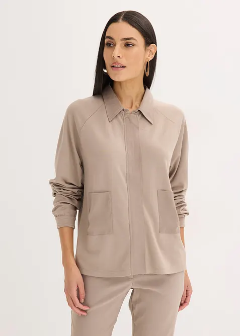 Veste l&eacute;g&egrave;re en Punto di Roma avec bordure en satin, bonprix