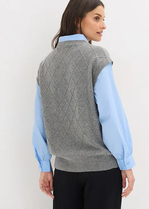 Pull sans manches &agrave; empi&egrave;cement chemisier en coton, bonprix