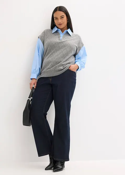 Pull sans manches &agrave; empi&egrave;cement chemisier en coton, bonprix