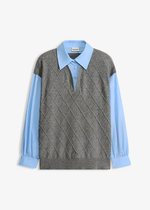 Pull sans manches &agrave; empi&egrave;cement chemisier en coton, bonprix