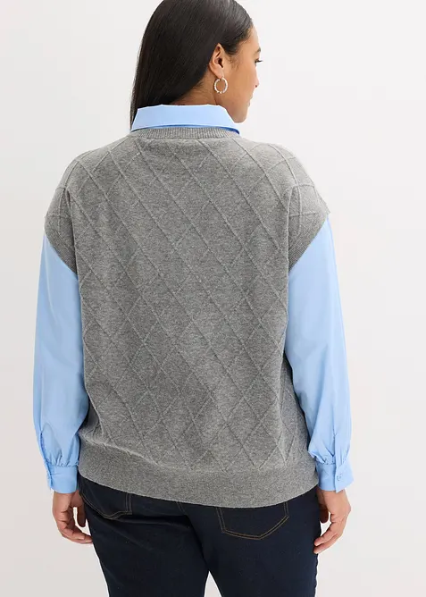 Pull sans manches &agrave; empi&egrave;cement chemisier en coton, bonprix