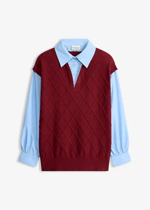 Pull sans manches &agrave; empi&egrave;cement chemisier en coton, bonprix