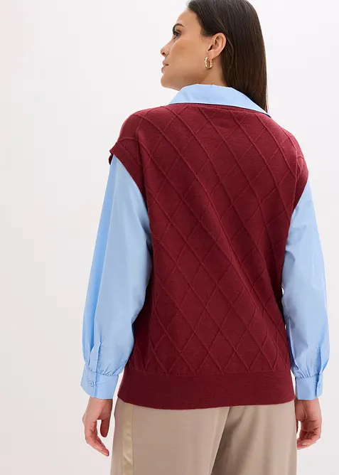 Pull sans manches &agrave; empi&egrave;cement chemisier en coton, bonprix