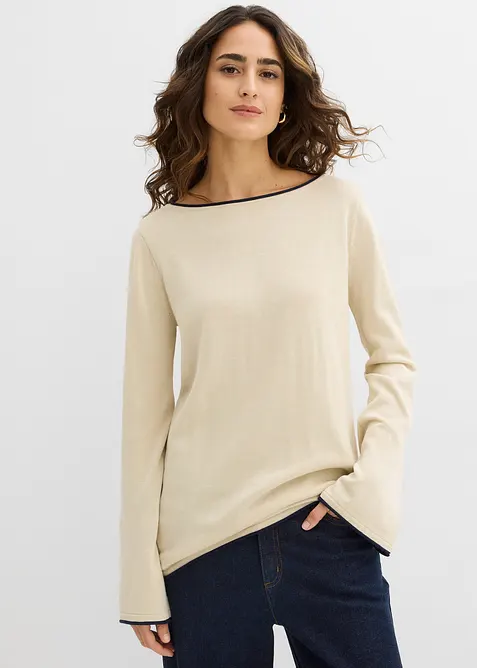 Pull en fine maille de coton m&eacute;lang&eacute;, bonprix