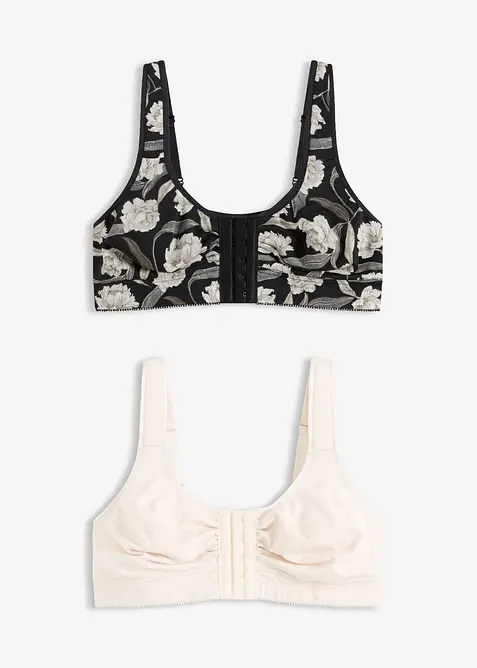 Lot de 2 soutiens-gorge sans armatures ferm&eacute;s devant, bonprix