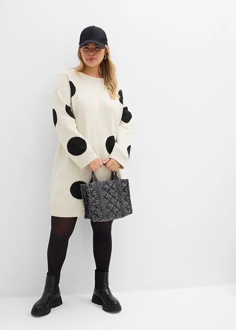 Robe oversize en maille &agrave; pois, bonprix