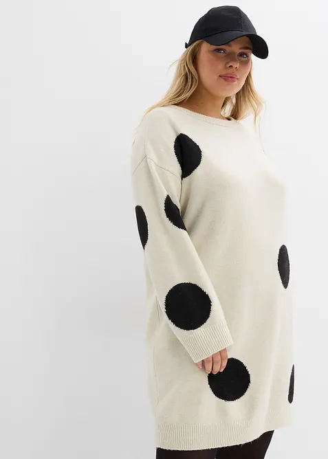 Robe oversize en maille &agrave; pois, bonprix
