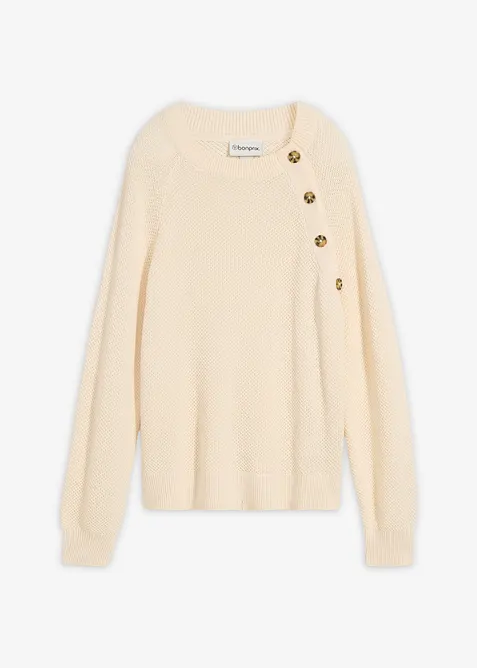 Pull en grosse maille avec patte de boutonnage, bonprix