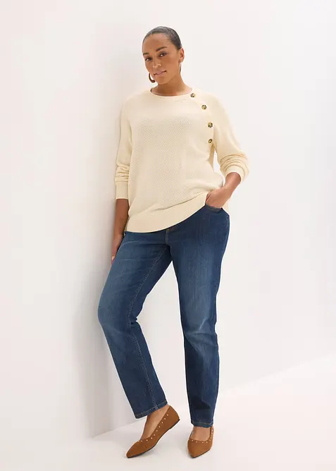 Pull en grosse maille avec patte de boutonnage, bonprix