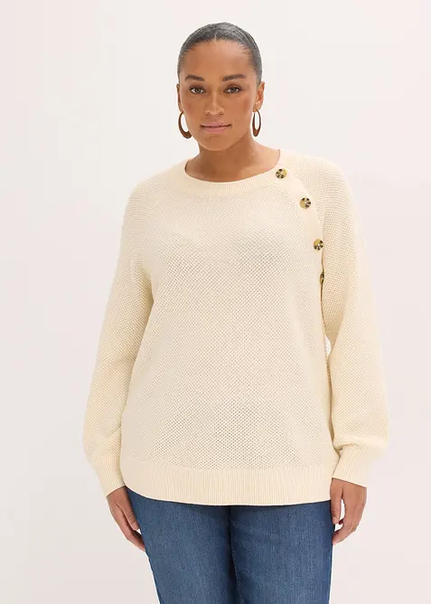 Pull en grosse maille avec patte de boutonnage, bonprix