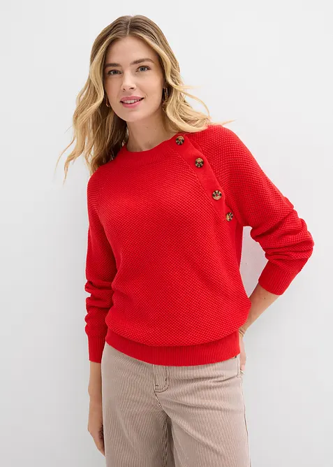Pull en grosse maille avec patte de boutonnage, bonprix