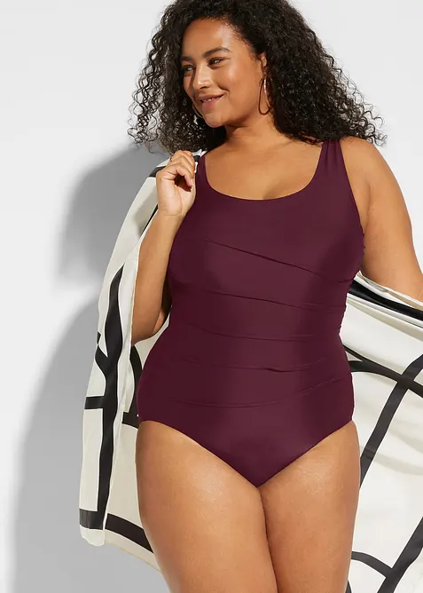 Maillot 1 pi&egrave;ce sculptant, maintien l&eacute;ger, avec plis d&eacute;coratifs, bonprix