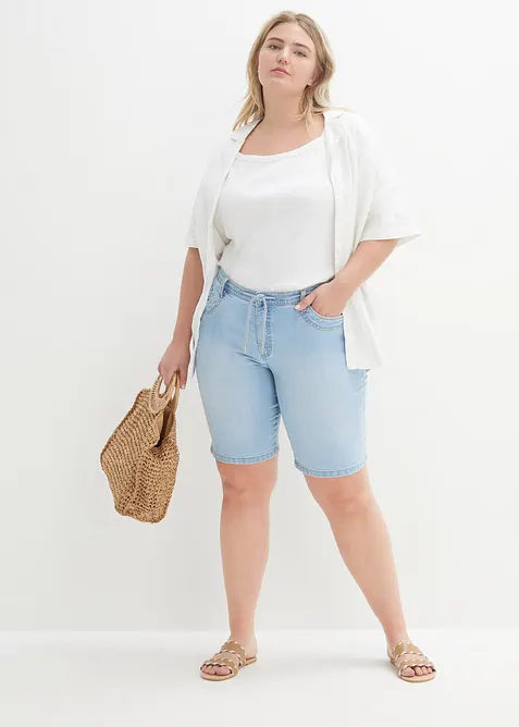 Bermuda en jean, coupe slim, taille mi-haute, bonprix